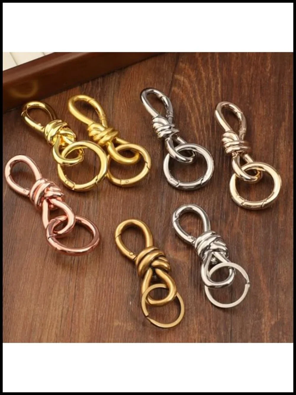 Gold Twist Knot Bag Charm D-Ring Keychain Heavy Duty Spring Snap Hook